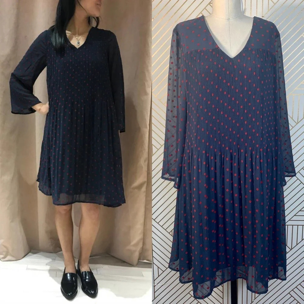 Numph‎ Embeth Dress Navy Blue Red Polka Dot